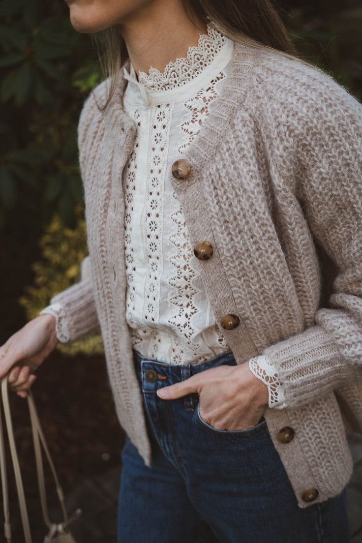 20 Cardigan Outfits You'll Wear All Season (You Won't Believe #8!) - Vintage Vibes: Classic Cardigan and Lace 1