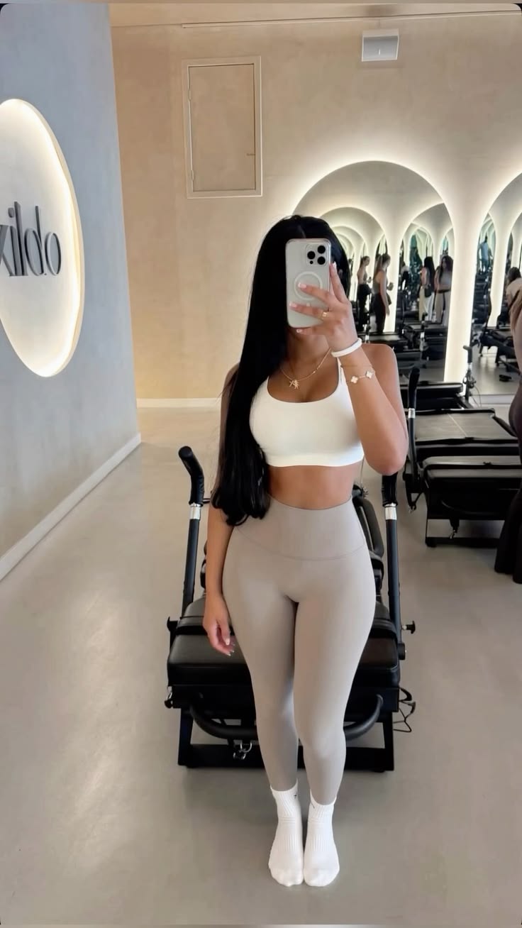 20 Baddie Gym Outfits That Will Make You the Main Character at Every Workout - 10. Cream and Stone Sculpted Neutrals 1