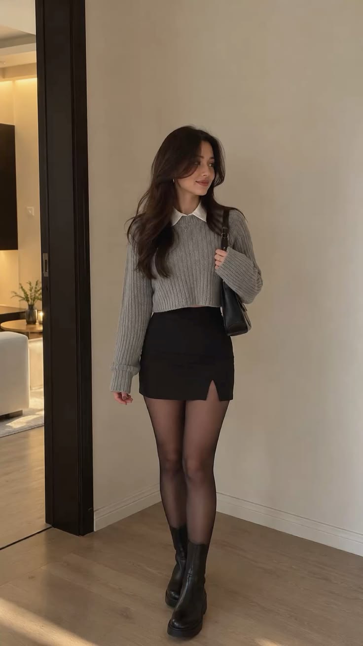 20 Black Tights Styling Tricks That Create a Longer, Sleeker Silhouette - 19. Choose a High Waist and Keep the Hem Above the Knee 1
