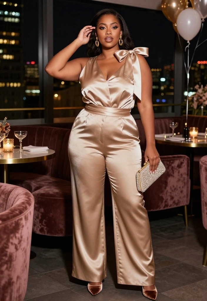 20 Bow-Detail Party Outfits That'll Make Every Festive Look Feel Extra Flirty - 19. Champagne Bow Top With Satin Pants 1