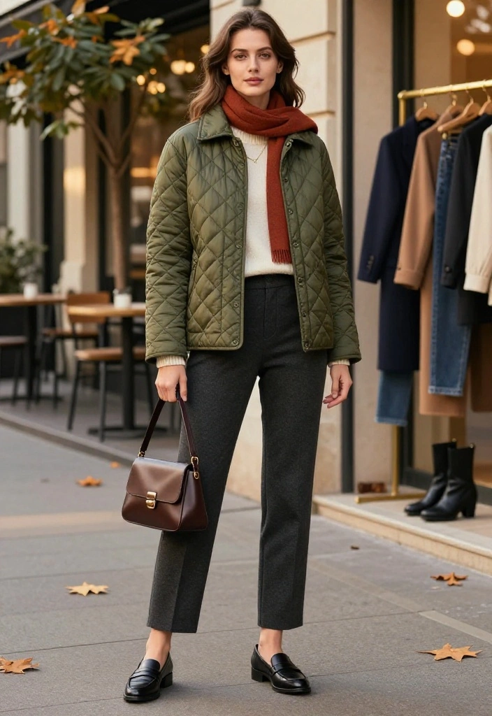 20 Chic Autumn Outfits for Women That Make Getting Dressed Effortless (You’ll Want to Copy #7!) - 19. Quilted Jacket with Tailored Trousers 1