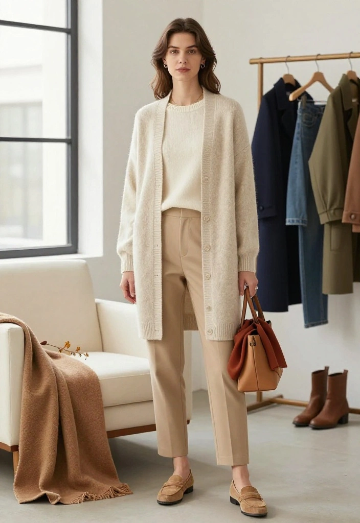 20 Chic Autumn Outfits for Women That Make Getting Dressed Effortless (You’ll Want to Copy #7!) - 2. Soft Cream Layers for a Light, Tonal Look 1