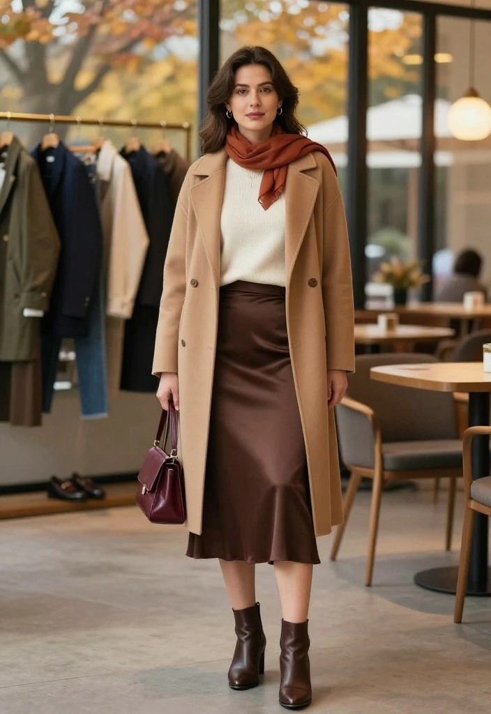 20 Chic Autumn Outfits for Women That Make Getting Dressed Effortless (You’ll Want to Copy #7!) - 20. Desk-to-Dinner Layers with a Satin Skirt 1