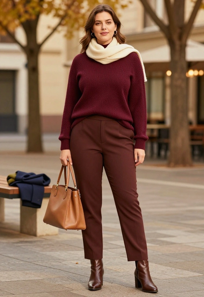 20 Chic Autumn Outfits for Women That Make Getting Dressed Effortless (You’ll Want to Copy #7!) - 4. Burgundy Knitwear with Tailored Trousers 1