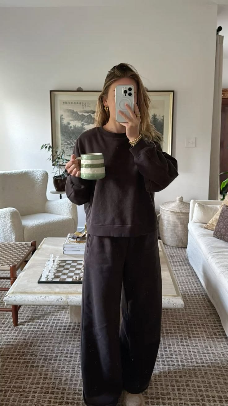 20 Cozy Fall Outfits That Make Staying Home Feel Like a Luxury - 12. Ribbed Cream Knit Set with Fuzzy Slides 1