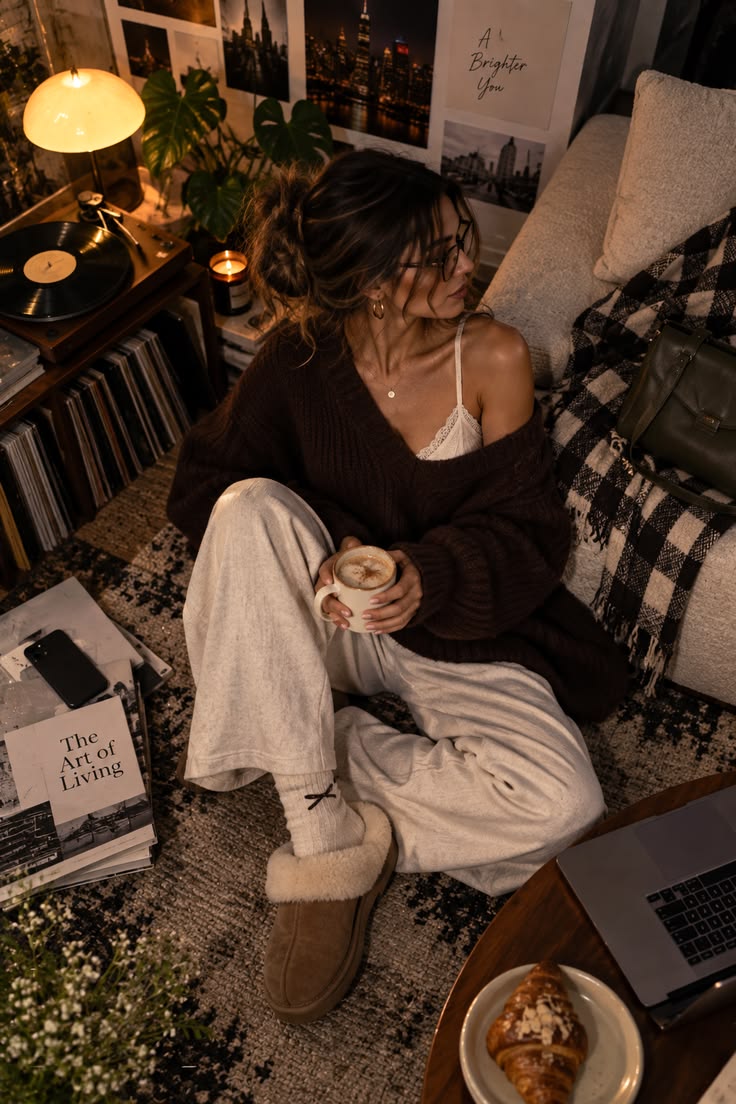 20 Cozy Fall Outfits That Make Staying Home Feel Like a Luxury - 4. Espresso Cardigan Over a Delicate Cami 1