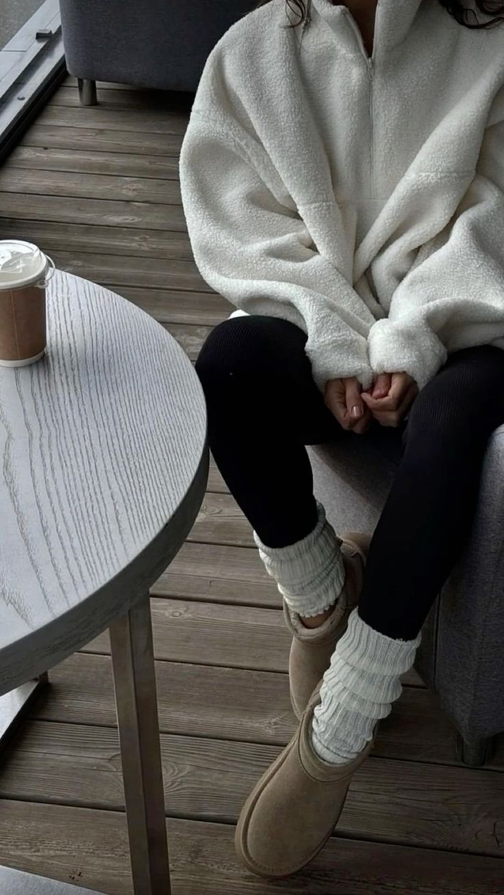 20 Cozy Fall Outfits That Make Staying Home Feel Like a Luxury - 6. Cloud-Soft Fleece and Black Leggings 1