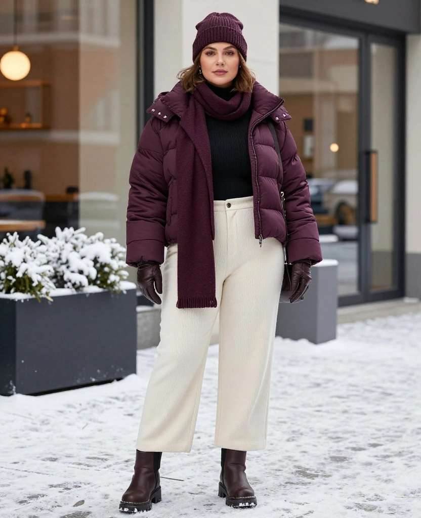 20 Curvy Winter Outfits That Prove Cold Weather Style Can Be Cozy and Glamorous - 12. The Cropped Puffer With High-Waisted Layers 1