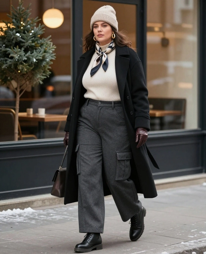 20 Curvy Winter Outfits That Prove Cold Weather Style Can Be Cozy and Glamorous - 16. Cargo Pants With a Refined Winter Finish 1
