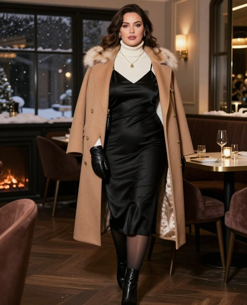 20 Curvy Winter Outfits That Prove Cold Weather Style Can Be Cozy and Glamorous - 19. A Slip Dress Layered Over Winter Knits 1