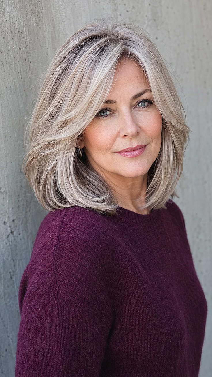 20 Face-Framing Blonde Highlight Ideas for Women Over 55 That Beautifully Enhance Your Features - 11. Icy Silver Blonde for a Clean, Luminous Finish 1