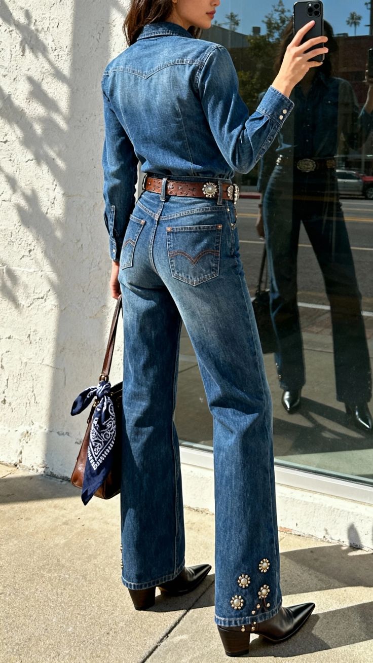 20 Fall Western Denim Outfits You’ll Want to Copy the Moment Temperatures Drop - 16. Back-Pocket Details and Black Western Boots 1