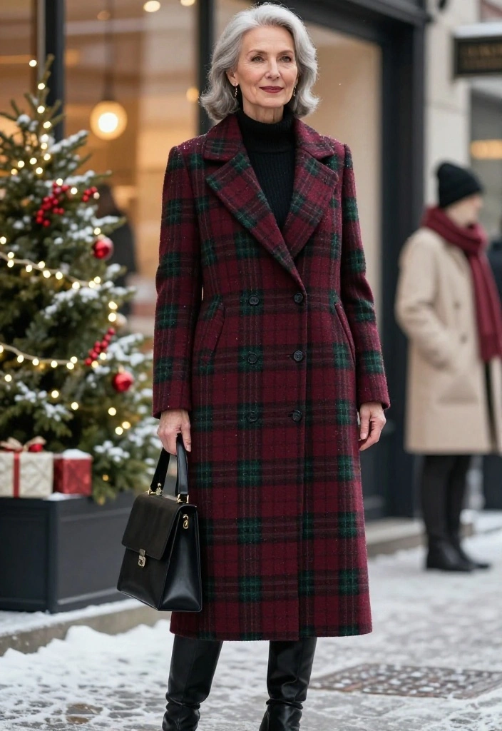 20 Festive Plaid Outfits That Are Anything but Your Average Christmas Look (You’ll Want to Copy #12!) - 6. The Plaid Coat Over an All-Black Base 1