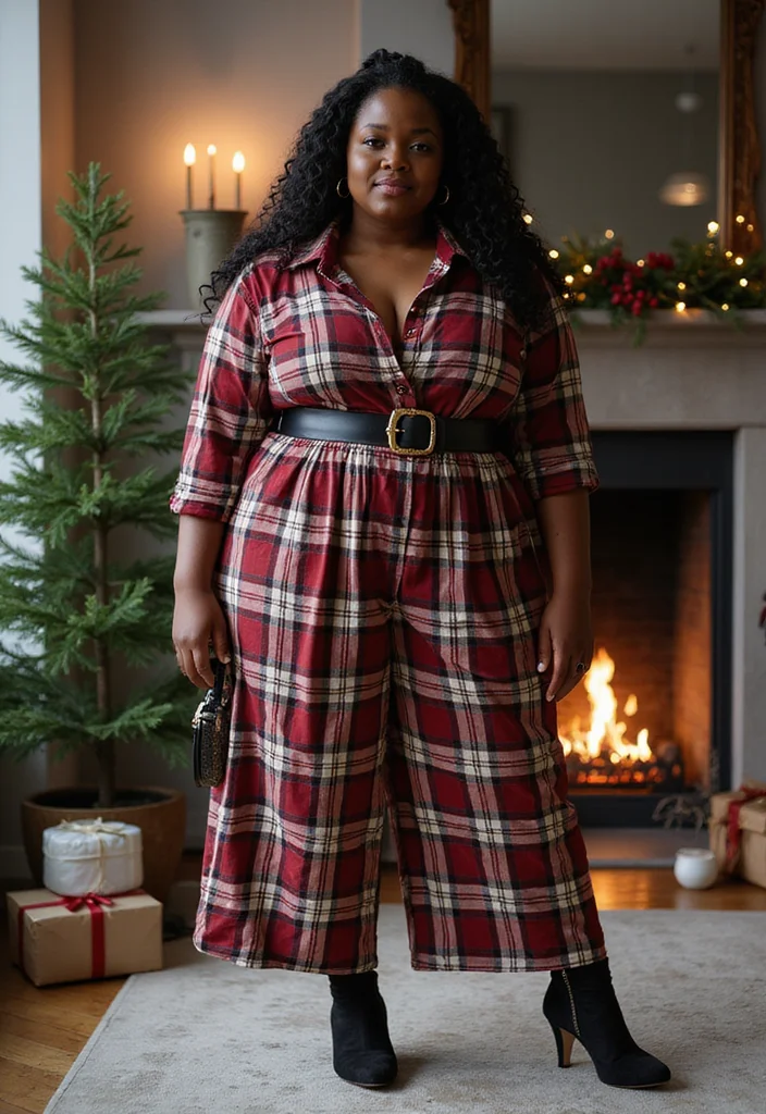 20 Festive Plaid Outfits That Are Anything but Your Average Christmas Look (You’ll Want to Copy #12!) - 8. The Plaid Jumpsuit with a Statement Belt 1