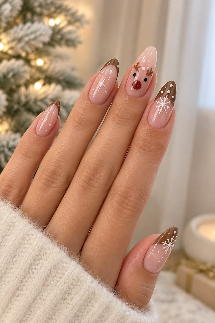 20 Stunning Winter Nail Designs That’ll Make Your Hands the Star of Every Holiday Party - 2. Soft Reindeer French Tips 1