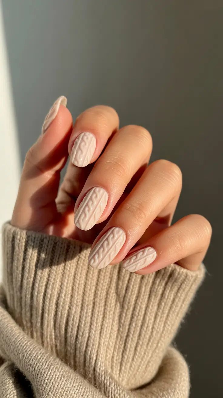 20 Stunning Winter Nail Designs That’ll Make Your Hands the Star of Every Holiday Party - 8. Cozy Cable-Knit Texture 1