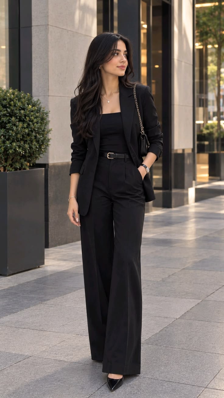 20 Stylish Black Blazer Outfits To Wear Anywhere & Everywhere - 11. A Black Blazer with a Hint of Brown 1