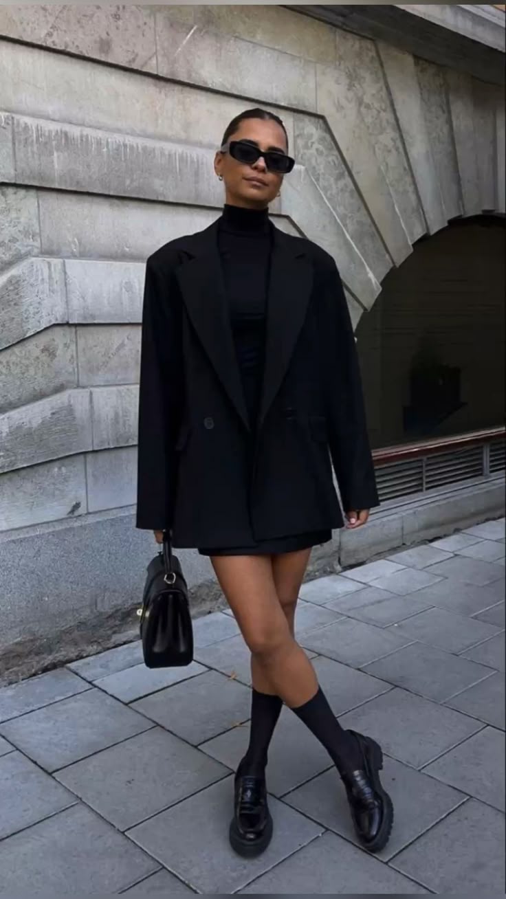 20 Stylish Black Blazer Outfits To Wear Anywhere & Everywhere - 7. Blazer as a Mini Dress with Loafers 1