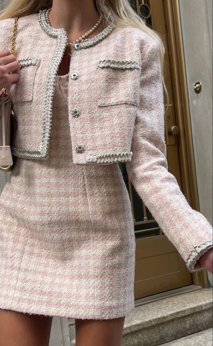 20 Tweed Outfits That Are Feminine, Fashionable, and Perfect for Fall - 19. Soft Pink Tweed for a Feminine Parisian Mood 1