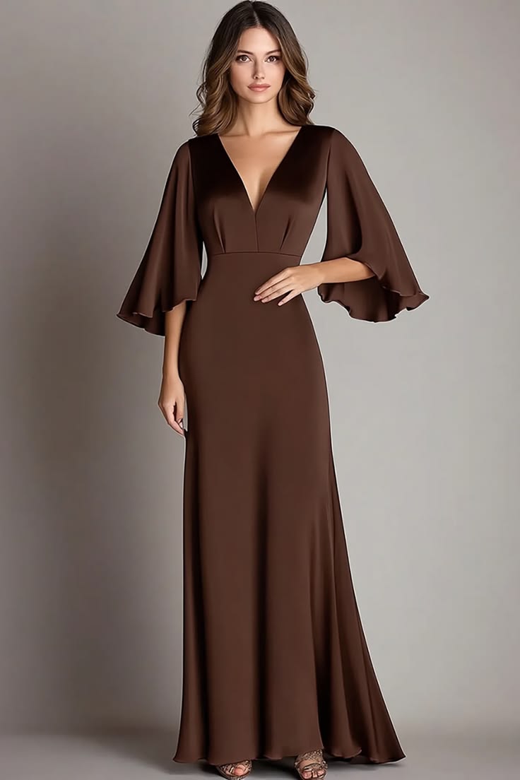 20 Winter Wedding Guest Dresses That Prove Cold Weather Style Can Be Absolutely Stunning! - 10. Chocolate Brown with Soft Flutter Sleeves 1
