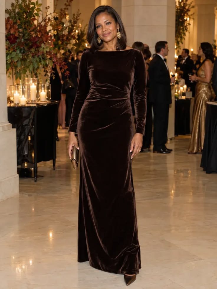 20 Winter Wedding Guest Dresses That Prove Cold Weather Style Can Be Absolutely Stunning! - 11. Chocolate Velvet for Old-Hollywood Elegance 1