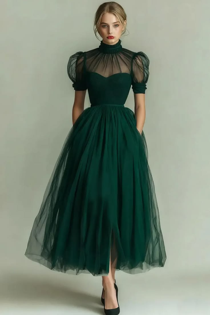 20 Winter Wedding Guest Dresses That Prove Cold Weather Style Can Be Absolutely Stunning! - 4. Emerald Tulle for a Modern Fairytale 1