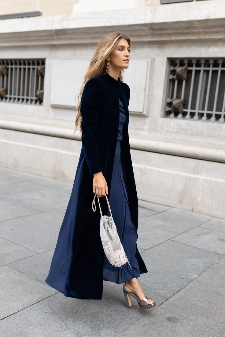 20 Winter Wedding Guest Dresses That Prove Cold Weather Style Can Be Absolutely Stunning! - 7. Navy Layers for a City-Chic Entrance 1