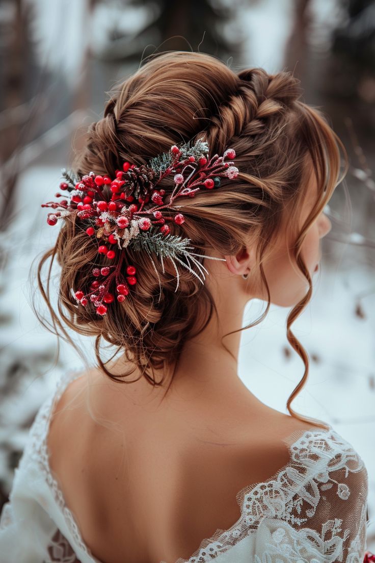 Christmas Hairstyles: 20 Easy Festive Updos and Waves - 11. Winter Berry Messy Bun 1