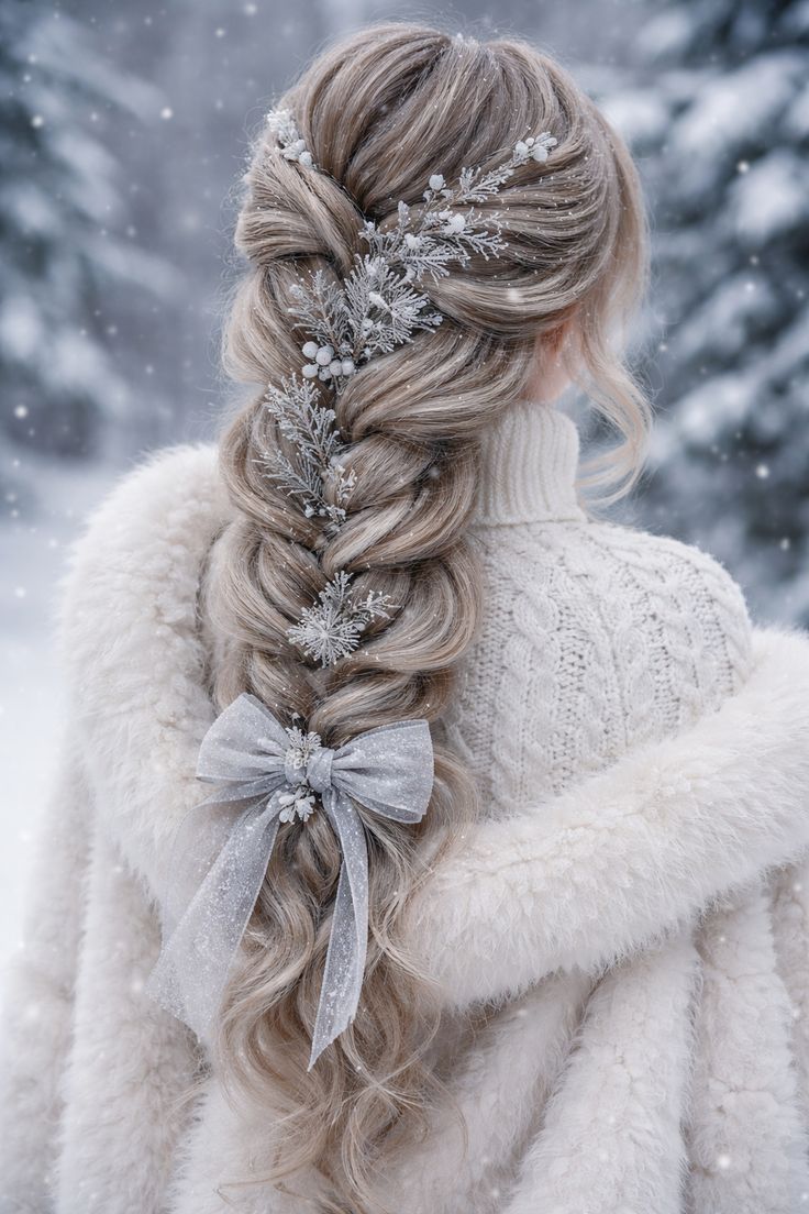 Christmas Hairstyles: 20 Easy Festive Updos and Waves - 12. Snow Queen Ribbon Braid 1