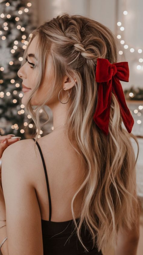 Christmas Hairstyles: 20 Easy Festive Updos and Waves - 18. Snowflake Half-Up Hollywood Waves 1