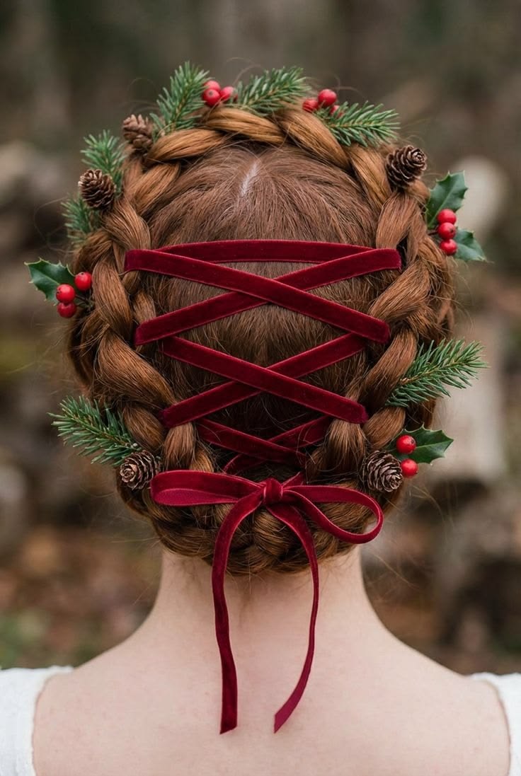 Christmas Hairstyles: 20 Easy Festive Updos and Waves - 4. Velvet Lattice Holiday Chignon 1