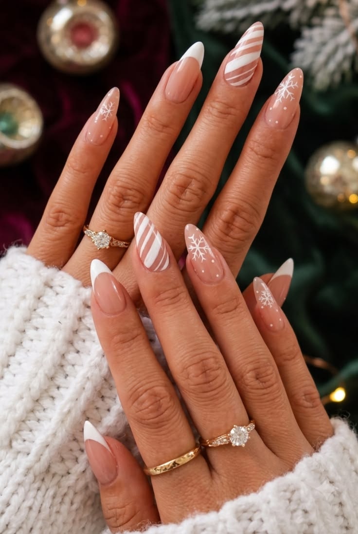 Christmas Nails: 20 Festive Designs That Aren't Tacky - 14. Frosted Candy Cane French 1