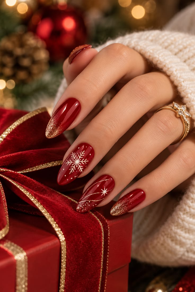 Christmas Nails: 20 Festive Designs That Aren't Tacky - 17. Red Velvet Snowflakes 1