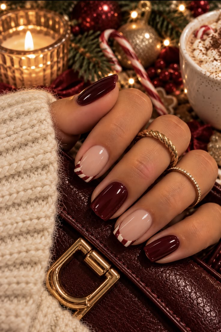 Christmas Nails: 20 Festive Designs That Aren't Tacky - 6. Candy Cane French Tips 1