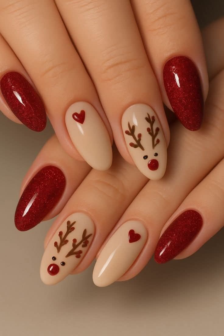 Christmas Nails: 20 Festive Designs That Aren't Tacky - 7. Little Reindeer, Big Personality 1