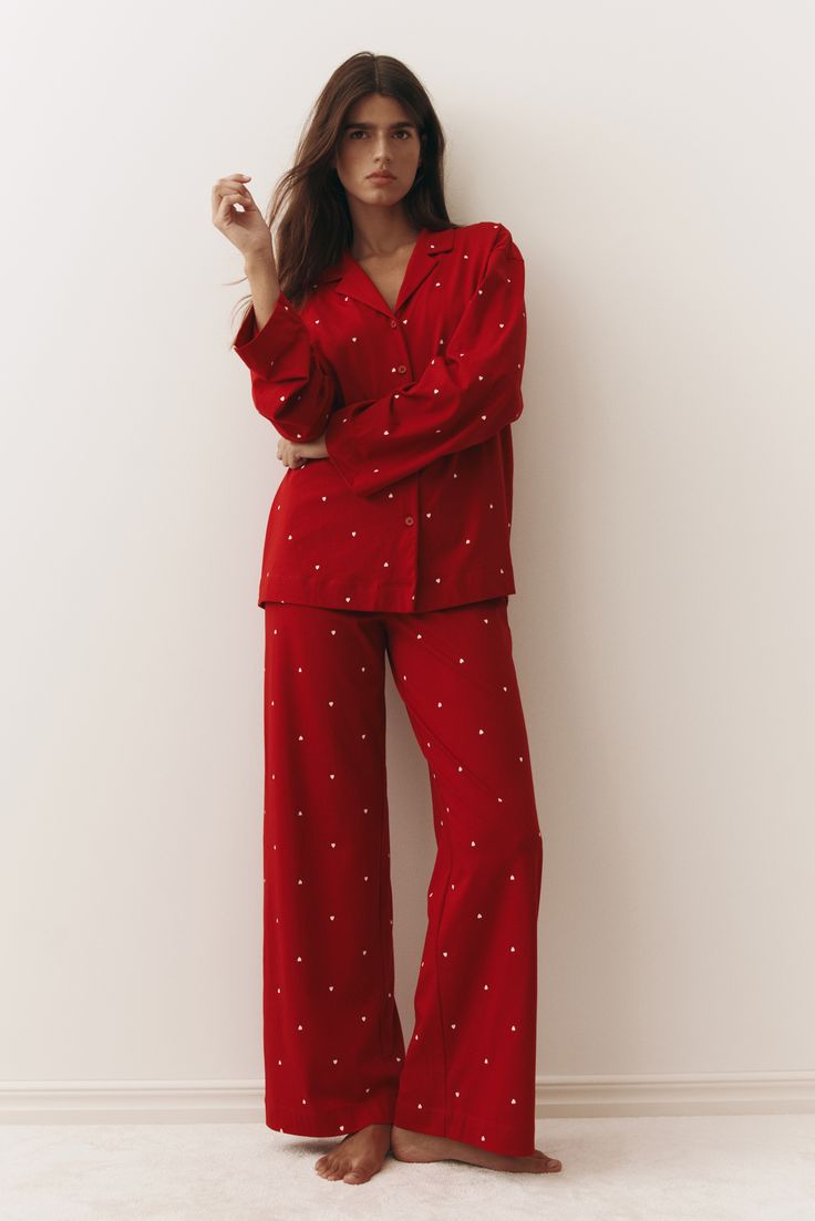 Christmas Pajama Sets: 20 Silk and Flannel Sets She'll Actually Wear - 12. Minimal Red Heart Satin for a Quiet Luxury Holiday Look 1