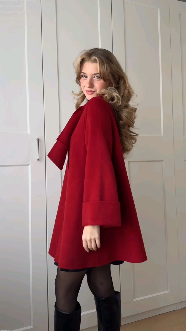 Red Christmas Outfits: 20 Ways to Wear Red - 06. The Red Swing Coat Outfit 1