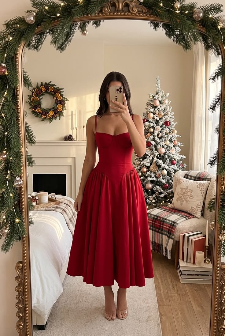 Red Christmas Outfits: 20 Ways to Wear Red - 10. The Classic Red Fit-and-Flare Dress 1